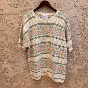 Vintage Cape Cod Sportswear Pastel Floral Open Knit Sweater Size Large